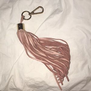Pink leather tassel keychain